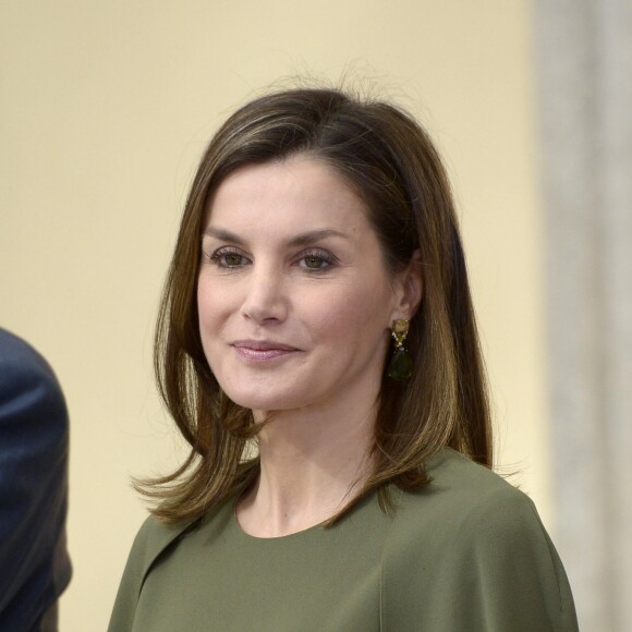 La reine Letizia d'Espagne le 19 février 2018 lors de la cérémonie annuelle des Prix Nationaux du Sport, au palais royal du Pardo à Madrid.