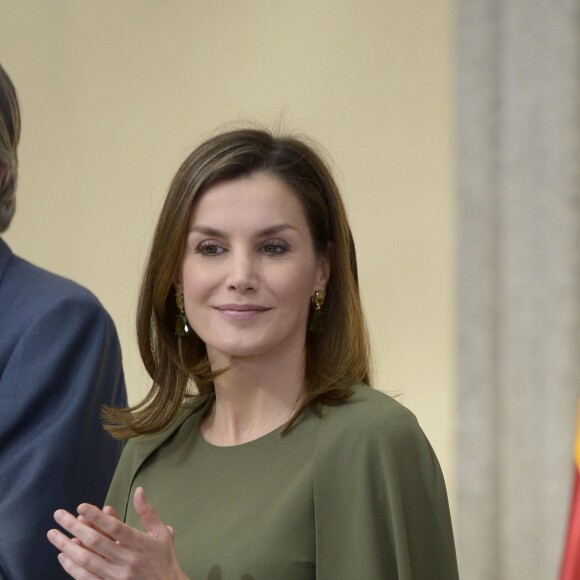 La reine Letizia d'Espagne le 19 février 2018 lors de la cérémonie annuelle des Prix Nationaux du Sport, au palais royal du Pardo à Madrid.