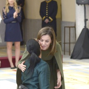 La reine Letizia d'Espagne le 19 février 2018 lors de la cérémonie annuelle des Prix Nationaux du Sport, au palais royal du Pardo à Madrid.