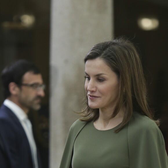 La reine Letizia d'Espagne le 19 février 2018 lors de la cérémonie annuelle des Prix Nationaux du Sport, au palais royal du Pardo à Madrid.