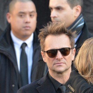 Le président Emmanuel Macron, David Hallyday, Laura Smet, Laeticia Hallyday et ses filles Joy et Jade - Arrivées des personnalités en l'église de La Madeleine pour les obsèques de Johnny Hallyday à Paris le 8 decembre 2017. © Veeren/Bestimage