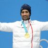 Martin Fourcade (médaille d'or) pendant la cérémonie de remise de médailles lors de la 23ème édition des Jeux Olympiques d'hiver à Pyeongchang, Corée du Sud, le 13 février 2018. © Christopher Levy/Zuma Press/Bestimage