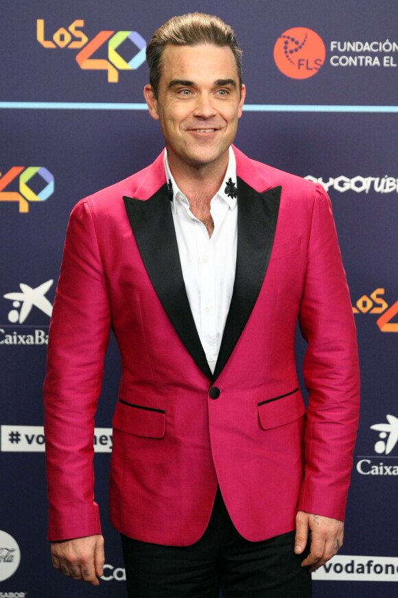 Robbie Williams au photocall des 40èmes Music Awards à Barcelone, le 1er décembre 2016.