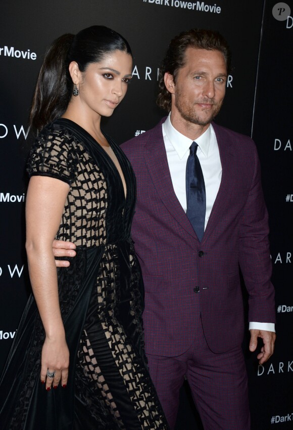 Camila Alves et son mari Matthew McConaughey lors de la première de ''La Tour sombre'' (Dark Tower) à New York, le 31 juillet 2017.