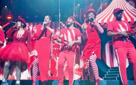 La troupe des Enfoirés à l'occasion du spectacle "Musique !" joué à Strasbourg en janvier 2018. Le spectacle a été diffusé le 9 mars 2018 sur TF1.