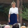 Le président Emmanuel Macron et sa femme Brigitte (en robe Louis Vuitton) à la réception de la communauté française à la Résidence de France à New Delhi le 11 mars 2018. 2ème jour de la visite d'Etat du Président de la République et de sa femme en Inde. © Dominique Jacovides / Bestimage