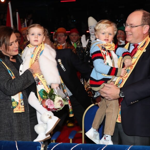 La princesse Stéphanie de Monaco, la princesse Gabriella, le prince Jacques, le prince Albert II lors de la 4e représentation du 42e Festival International du Cirque de Monte-Carlo le 21 janvier 2018. © Olivier Huitel / Pool Monaco / Bestimage