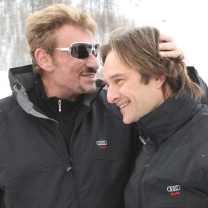 Johnny Hallyday et son fils David Hallyday à Val d'Isère, le 2 février 2008. 