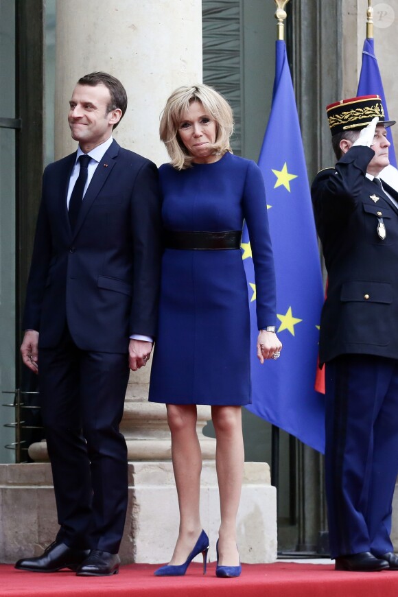 Le président de la République Emmanuel Macron et sa femme la Première Dame Brigitte Macron (Trogneux) recevant le grand-duc et la grande-duchesse de Luxembourg au palais de l'Elysée à Paris, France, le 19 mars 2018. © Stéphane Lemouton/Bestimage