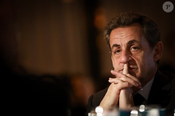 Semi-exclusif - Nicolas Sarkozy - Vente aux enchères au profit de la campagne "Guérir le cancer de l'enfant" au Pavillon Ledoyen à Paris le 13 février 2018. L'intégralité des dons effectués à l'occasion de cette soirée ira au profit de la campagne "Guérir le cancer de l'enfant au 21ème siècle de la Fondation Gustave Roussy". F. Lemos, le père du petit Noé décédé il y a quatre ans d'un cancer du cerveau, avait fait afficher le visage de son fils sur la Tour Montparnasse pour tout le mois de septembre. Depuis, son combat est devenu cette grande campagne dont N. Sarkozy est le parrain cette année. © Cyril Moreau/Bestimage