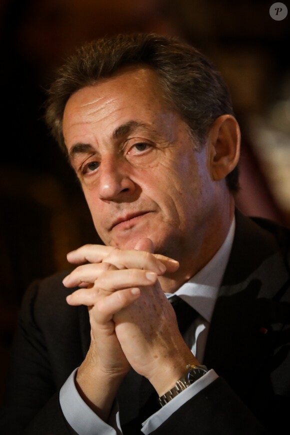 Semi-exclusif - Nicolas Sarkozy - Vente aux enchères au profit de la campagne "Guérir le cancer de l'enfant" au Pavillon Ledoyen à Paris le 13 février 2018. L'intégralité des dons effectués à l'occasion de cette soirée ira au profit de la campagne "Guérir le cancer de l'enfant au 21ème siècle de la Fondation Gustave Roussy". F. Lemos, le père du petit Noé décédé il y a quatre ans d'un cancer du cerveau, avait fait afficher le visage de son fils sur la Tour Montparnasse pour tout le mois de septembre. Depuis, son combat est devenu cette grande campagne dont N. Sarkozy est le parrain cette année. © Cyril Moreau/Bestimage