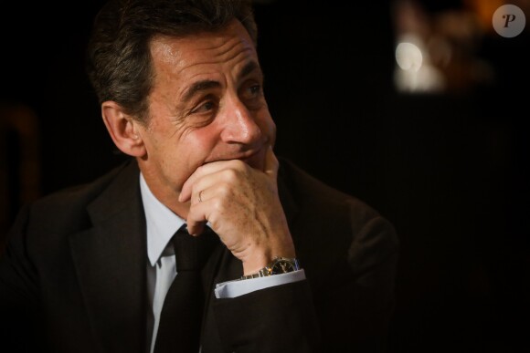 Semi-exclusif - Nicolas Sarkozy - Vente aux enchères au profit de la campagne "Guérir le cancer de l'enfant" au Pavillon Ledoyen à Paris le 13 février 2018. L'intégralité des dons effectués à l'occasion de cette soirée ira au profit de la campagne "Guérir le cancer de l'enfant au 21ème siècle de la Fondation Gustave Roussy". F. Lemos, le père du petit Noé décédé il y a quatre ans d'un cancer du cerveau, avait fait afficher le visage de son fils sur la Tour Montparnasse pour tout le mois de septembre. Depuis, son combat est devenu cette grande campagne dont N. Sarkozy est le parrain cette année. © Cyril Moreau/Bestimage