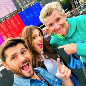 Christophe Beaugrand, Iris Mittenaere et Denis Brogniart à Cannes, le 27 mars 2018.