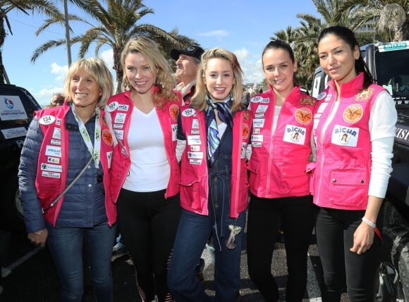 Kiera Chaplin, Jazmin Grace Grimaldi, Pauline Ducruet et Schanel Bakkouche au départ du 28e Rallye Aïcha des Gazelles du Maroc sur la Promenade des Anglais à Nice le 17 mars 2018.