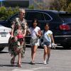 Exclusif - Johnny Hallyday va déjeuner avec sa femme Laeticia, ses filles Jade et Joy et un ami au restaurant Scopa Italian Roots à Venice le 21 mai 2017.