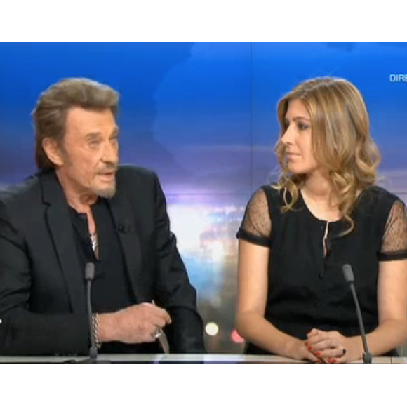 Exclusif - Johnny Hallyday et Amanda Sthers au JT de France 2 presente par Laurent Delahousse, le 9 février 2013. 