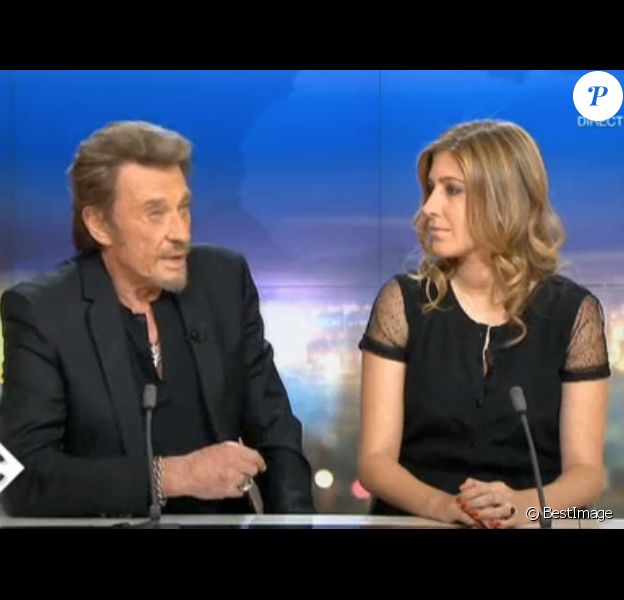 Exclusif - Johnny Hallyday et Amanda Sthers au JT de France 2 presente par Laurent Delahousse, le 9 février 2013.