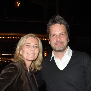 Claire Chazal et Arnaud Poivre d'Arvor au Casino de Paris pour le spectacle de Patrick Poivre d'Arvor, le 17 avril 2018.
