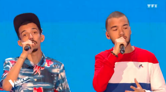Bigflo et Oli lors du deuxième live de "The Voice 7" (TF1) samedi 28 avril 2018.