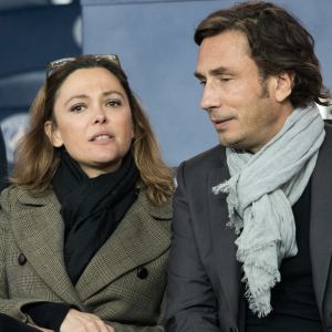 Sandrine Quétier et son compagnon Sébastien Goales dans les tribunes du Parc des Princes lors du match du Paris Saint-Germain (PSG) contre l'En Avant Guingamp (EAG) à Paris, le 29 avril 2018 (score final : 2-2). © Cyril Moreau/Bestimage