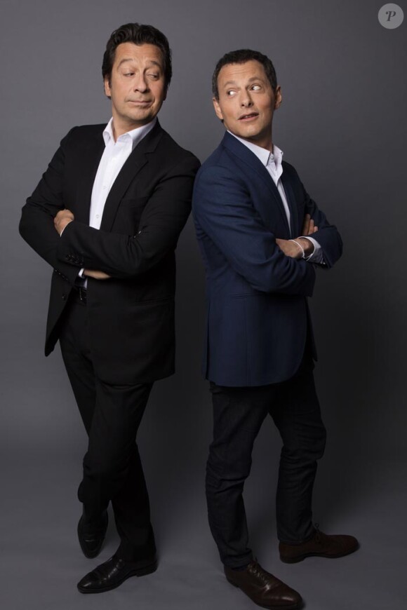 Marc-Olivier Fogiel et Laurent Gerra posent pour le prime time du 25 mai qui sera diffusé sur france 3.