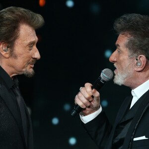 Exclusif - Eddy Mitchell et Johnny Hallyday - Enregistrement de l'émission "Johnny, la soirée événement", pour TF1, décembre 2014