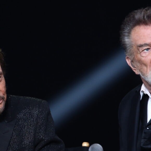 Exclusif - Eddy Mitchell et Johnny Hallyday - Enregistrement de l'émission "Johnny, la soirée événement", pour TF1, décembre 2014