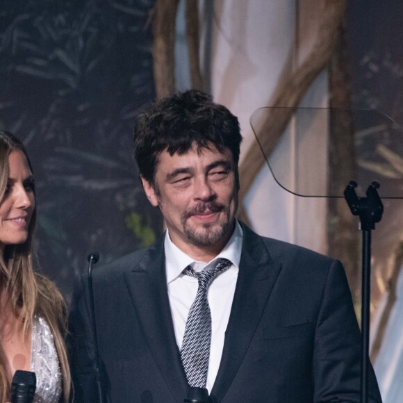 Heidi Klum et Benicio del Toro lors de la vente aux enchères de la soirée amfAR Gala Cannes 2018 à l'hôtel du Cap-Eden-Roc, pendant le 71ème Festival International du Film de Cannes, à Antibes, France, le 17 mai 2018.