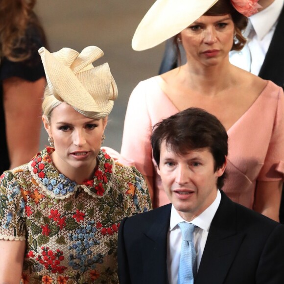 James Blunt et Sofia Wellesley arrivent à la chapelle St George pour le mariage du prince Harry et de Meghan Markle au château de Windsor, Royaume Uni, le 19 mai 2018.