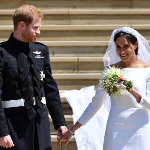 Le prince Harry, duc de Sussex, et Meghan Markle, duchesse de Sussex, à la sortie de chapelle St. George au château de Windsor - Sortie après la cérémonie de mariage du prince Harry et de Meghan Markle en la chapelle Saint-George au château de Windsor, Royaume Uni, le 19 mai 2018.