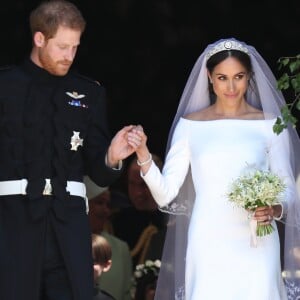 Le prince Harry, duc de Sussex, et Meghan Markle, duchesse de Sussex, à la sortie de chapelle St. George au château de Windsor - Sortie après la cérémonie de mariage du prince Harry et de Meghan Markle en la chapelle Saint-George au château de Windsor, Royaume Uni, le 19 mai 2018.