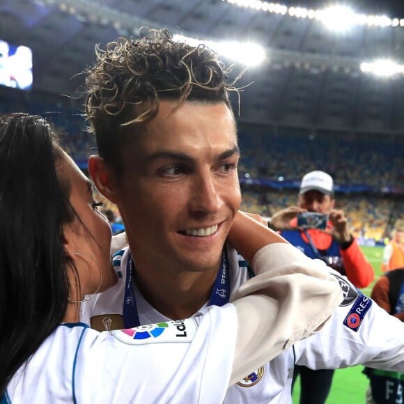 Cristiano Ronaldo et sa compagne Georgina Rodriguez à Kiev lors de la finale de la Champions League. Le 26 mai 2018.