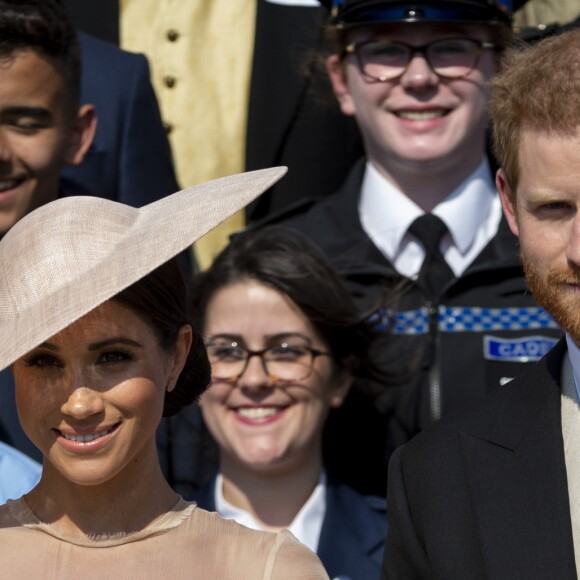 Le prince Harry, duc de Sussex, et Meghan Markle, duchesse de Sussex, à Buckingham Palace le 23 mai 2018 pour une garden party en l'honneur des patronages et associations soutenues par le prince Charles dans le cadre des célébrations de son 70e anniversaire le 14 novembre 2018.