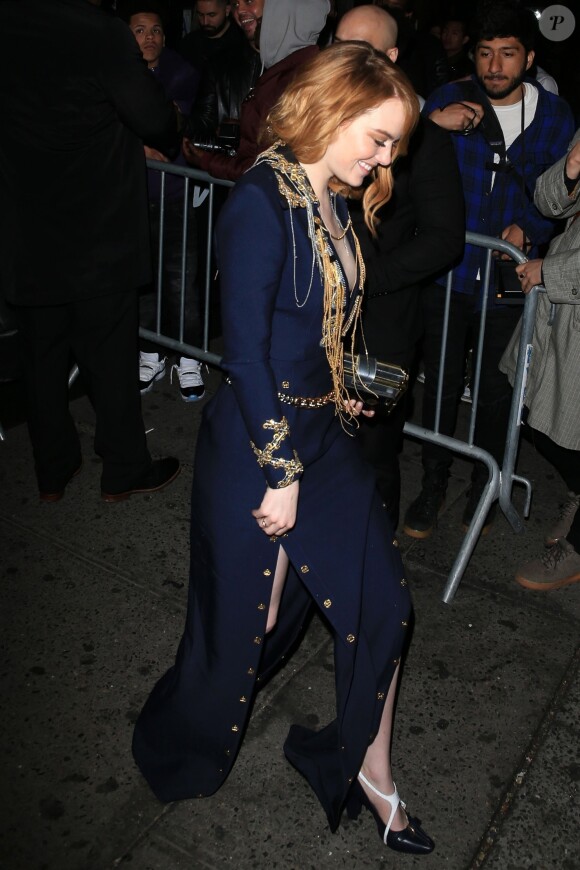Emma Stone et Justin Theroux quittent séparément l'after part du Met gala à New York, le 7 mai 2018