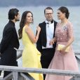 Exclusif - Le prince Carl Philip, la princesse Sofia, la princesse Victoria et le prince Daniel de Suède lors du mariage de Louise Gottlieb et Gustav Thott à Hölö au sud de Stockholm le 2 juin 2018.