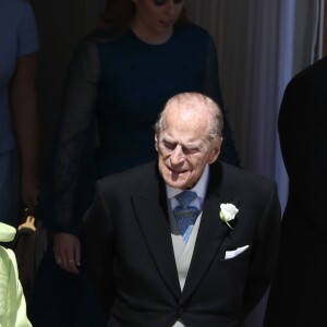 La reine Elisabeth II d'Angleterre, Le prince Philip, duc d'Edimbourg - Les invités à la sortie de la chapelle St. George au château de Windsor, Royaume Uni, le 19 mai 2018.