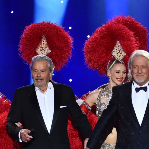 Exclusif - Patrick Sébastien et Alain Delon - Enregistrement de l'émission "Les 20 ans du Plus Grand Cabaret du Monde" dans la Salle des Etoiles à Monaco, qui sera diffusée le 16 juin sur France 2, dont le parrain est A.Delon. Le 1 juin 2018. © A.Bahi-B.Bebert / Bestimage