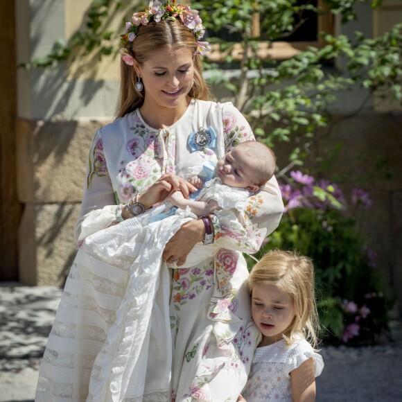 La princesse Madeleine de Suède en compagnie de ses enfants, la princesse Leonore et la princesse Adrienne - Baptême de la princesse Adrienne de Suède à Stockholm au palais de Drottningholm en Suède le 8 juin 2018