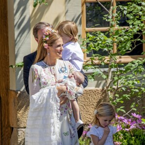 La princesse Madeleine de Suède en compagnie de ses enfants, la princesse Leonore et la princesse Adrienne - Baptême de la princesse Adrienne de Suède à Stockholm au palais de Drottningholm en Suède le 8 juin 2018