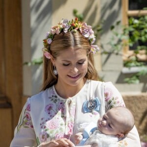 La princesse Madeleine de Suède en compagnie de ses enfants, la princesse Leonore et la princesse Adrienne - Baptême de la princesse Adrienne de Suède à Stockholm au palais de Drottningholm en Suède le 8 juin 2018