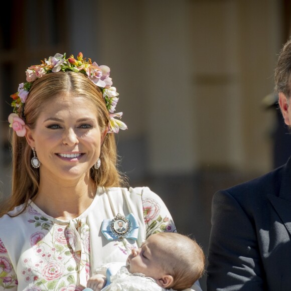 La princesse Madeleine de Suède et son mari, Christopher O'Neill en compagnie de leurs enfants, la princesse Leonore, le prince Nicolas et la princesse Adrienne et guest - Baptême de la princesse Adrienne de Suède à Stockholm au palais de Drottningholm en Suède le 8 juin 2018