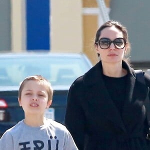 Exclusif - Angelina Jolie et son fils Knox sont allés faire des achats au magasin animalier Pet Smart à Los Angeles, le 25 mars 2018