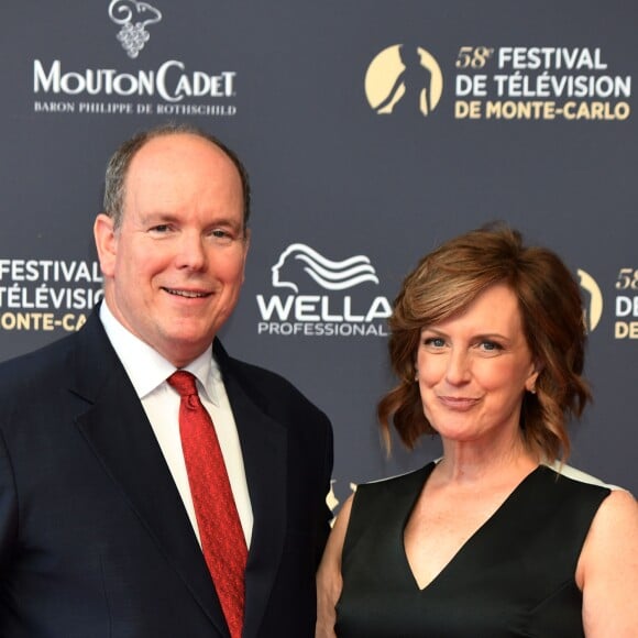 Le prince Albert II de Monaco et Anne Sweeney (présidente du jury) - Soirée d'ouverture du 58e festival de Télévision de Monte-Carlo au Grimaldi Forum à Monaco le 15 juin 2018. © Bruno Bebert / Bestimage