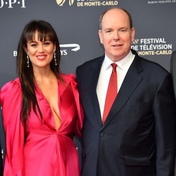 Dina Shihabi et le prince Albert II de Monaco - Soirée d'ouverture du 58e festival de Télévision de Monte-Carlo au Grimaldi Forum à Monaco le 15 juin 2018. © Bruno Bebert / Bestimage