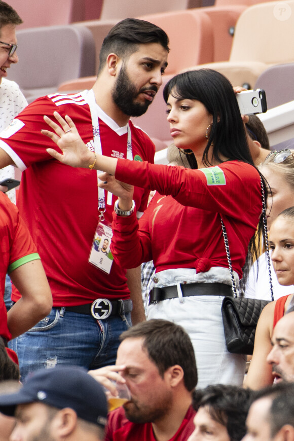 Georgina Rodriguez, la compagne de Cristiano Ronaldo, avec une amie dans les tribunes du match Portugal / Maroc lors de la Coupe du Monde de Football à Moscou. Le 20 juin 2018. © Pierre Perusseau / Bestimage