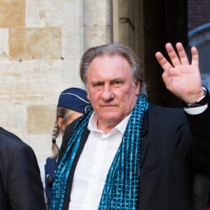 Gérard Depardieu explose de colère face à une journaliste de RTL qui lui posait des questions trop privées, lors d'une cérémonie à l'hôtel de Ville de Bruxelles, honorant sa carrière cinématographique, dans le cadre du Brussels International Film Festival de Bruxelles (BRIFF), le 25 juin 2018.