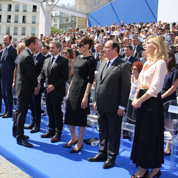 Emmanuel Macron, president de la République, Edouard Philippe, premier ministre, Brigitte Macron, François de Rugy, Nicolas Sarkozy et sa femme Carla Bruni Sarkozy, François Hollande et sa compagne Julie Gayet - Cérémonie d'entrée de Simone Veil et de son époux Antoine Veil au Pantheon à Paris le 1er juillet 2018 © Hamilton / Pool / Bestimage