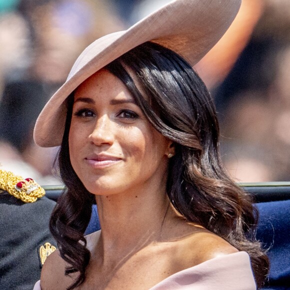 Meghan Markle, duchesse de Sussex - Les membres de la famille royale britannique lors du rassemblement militaire "Trooping the Colour" (le "salut aux couleurs"), célébrant l'anniversaire officiel du souverain britannique. Cette parade a lieu à Horse Guards Parade, chaque année au cours du deuxième samedi du mois de juin. Londres, le 9 juin 2018.