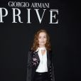 Isabelle Huppert - Défilé Giorgio Armani Privé, collection Haute Couture automne-hiver 2018/19 à Paris, le 3 juillet 2018.