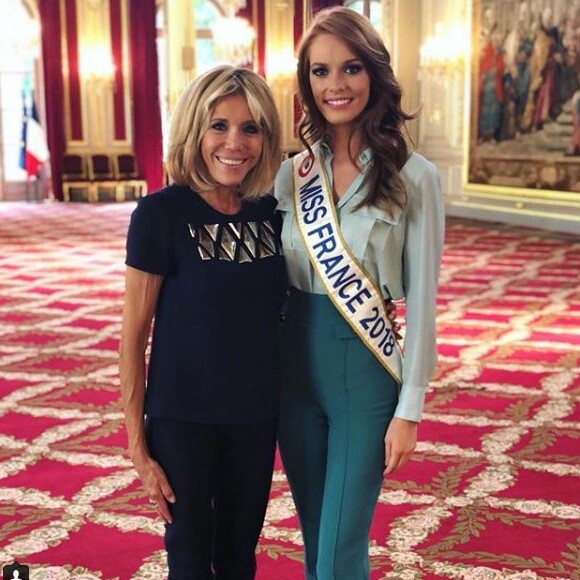 Maëva Coucke (Miss France 2018) a rencontré Brigitte Macron à l'Elysée le 4 juillet 2018. 